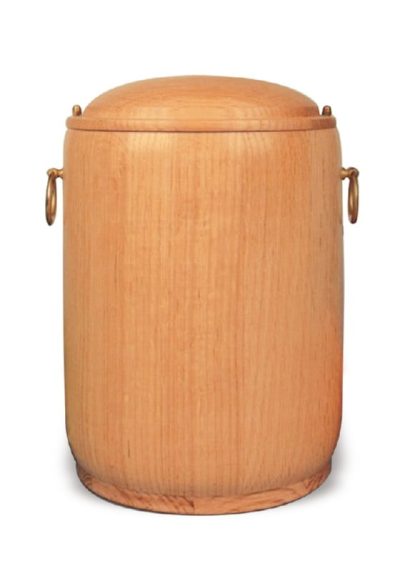 Houten urn met ringen