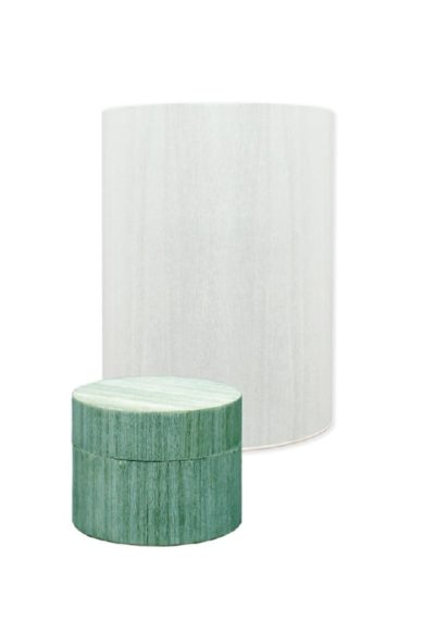 houten urn en mini urn rond turquoise