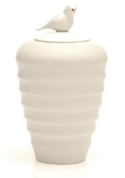 keramiek urn pure naturel met vogel