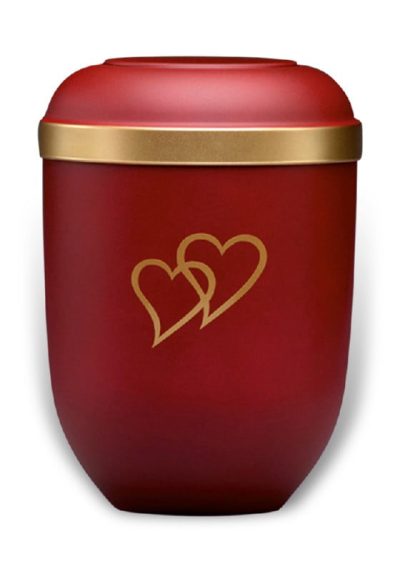 ecologische urn rood met gouden harten