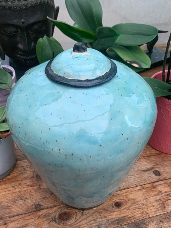 vaas urn keramiek turquoise buitenurn