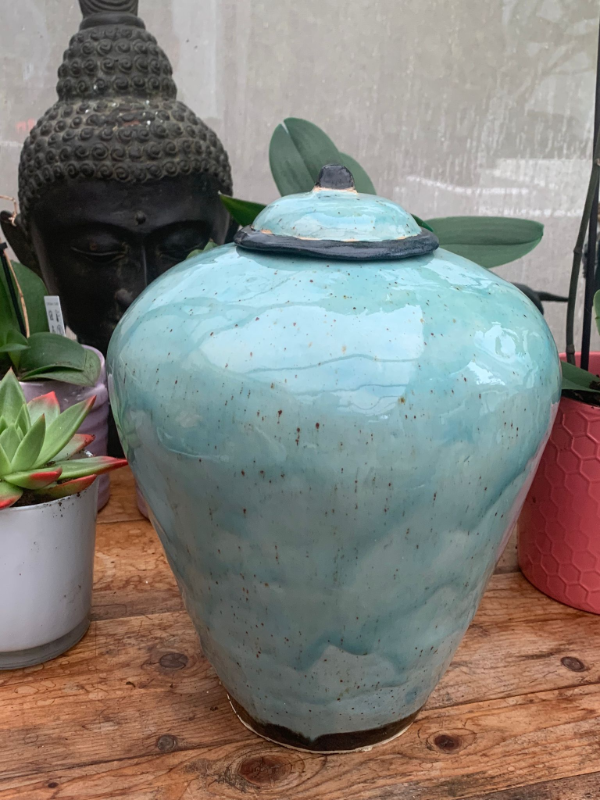 vaas urn keramiek turquoise buitenurn